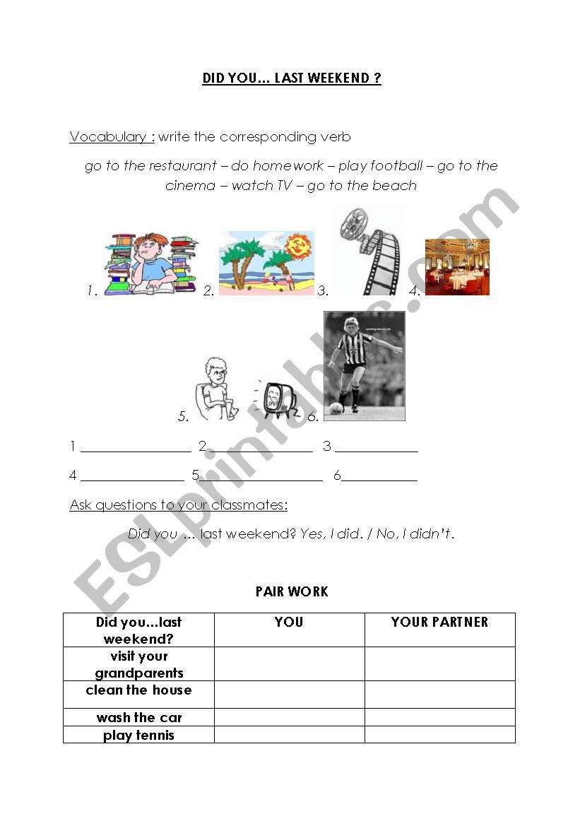 DID YOU... LAST WEEKEND? worksheet