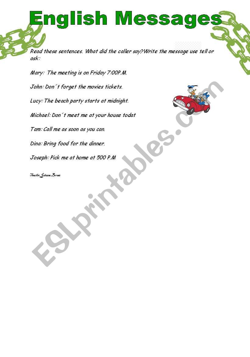 phone call messages worksheet