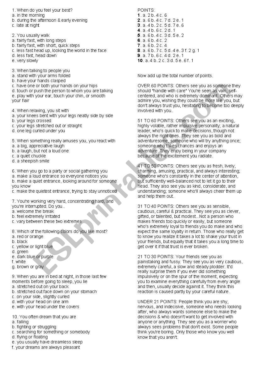 human resource test worksheet