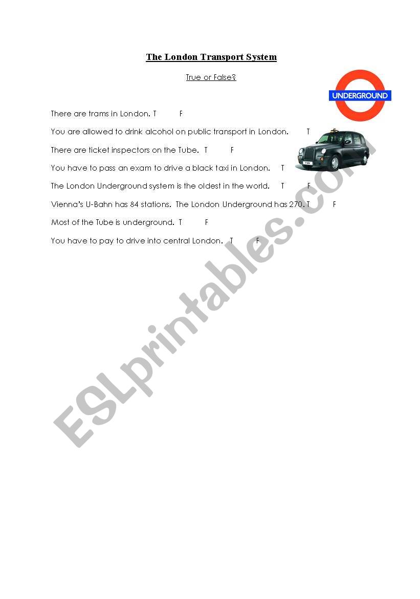 London Transport Quiz worksheet