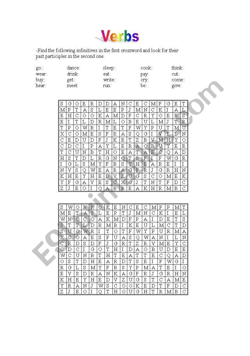 Verbs crossword worksheet