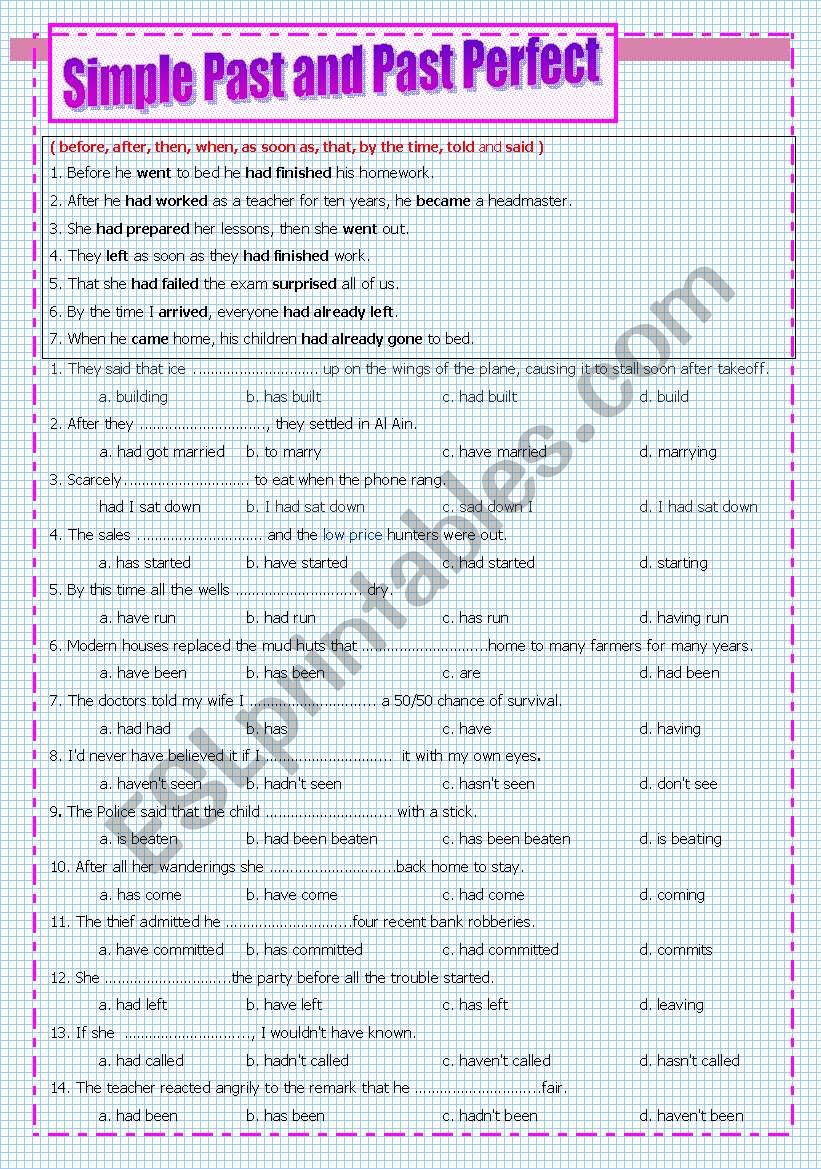 Simple Past and Past Perfect worksheet