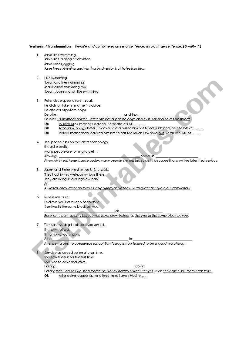 Sentence Synthesis  worksheet