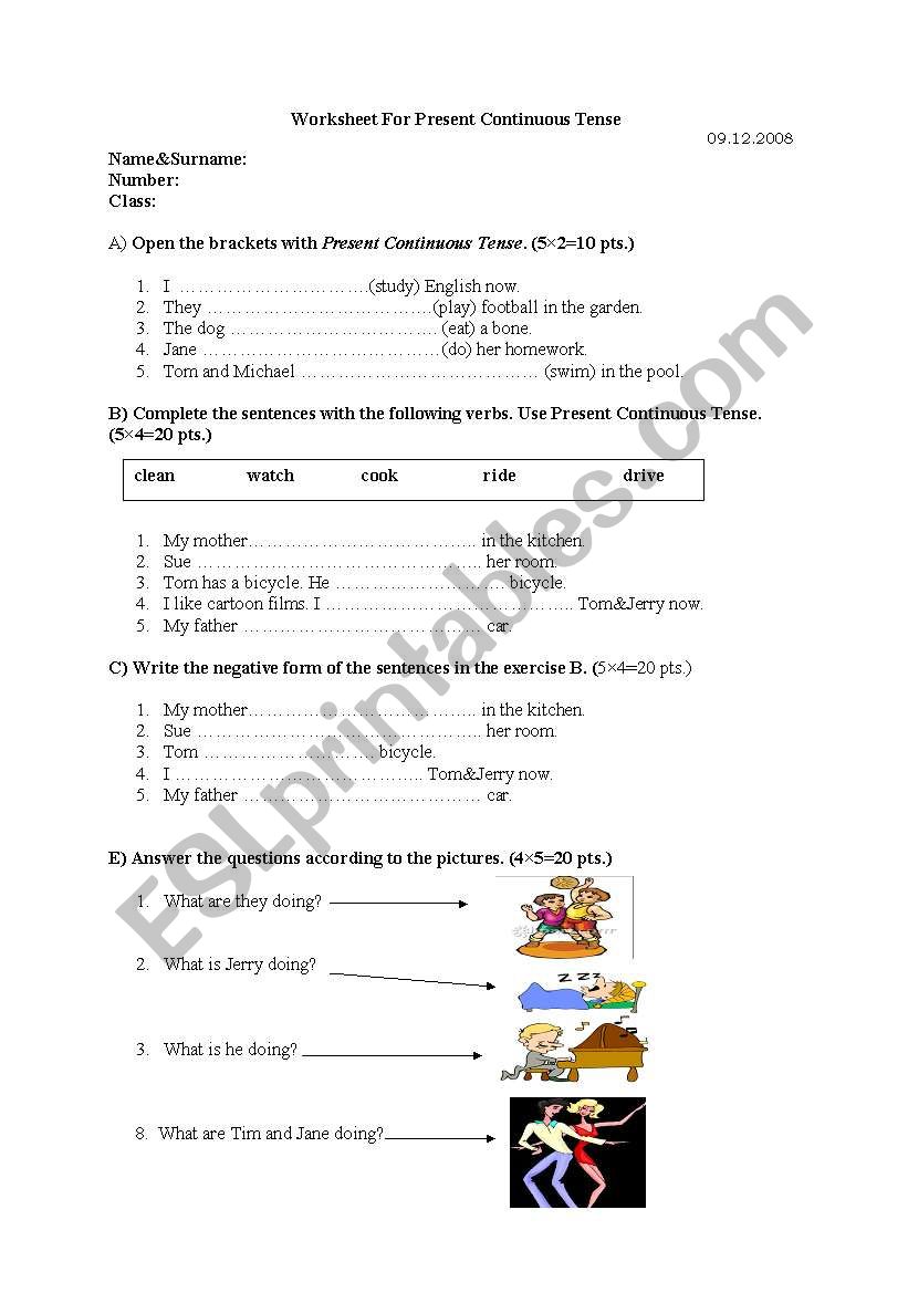 ana exam for present contnuous tense
