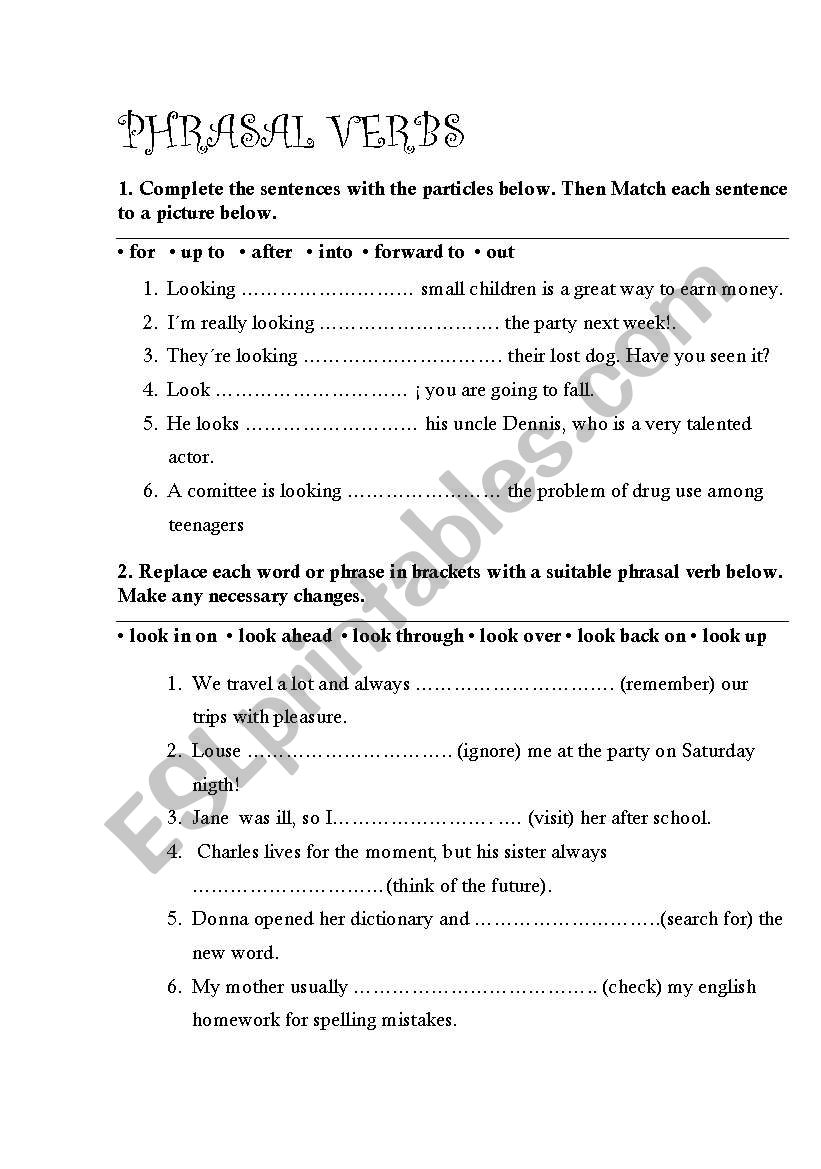 Phrasal verbs exercices worksheet