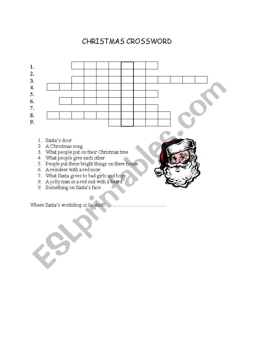 Christmas Crossword worksheet