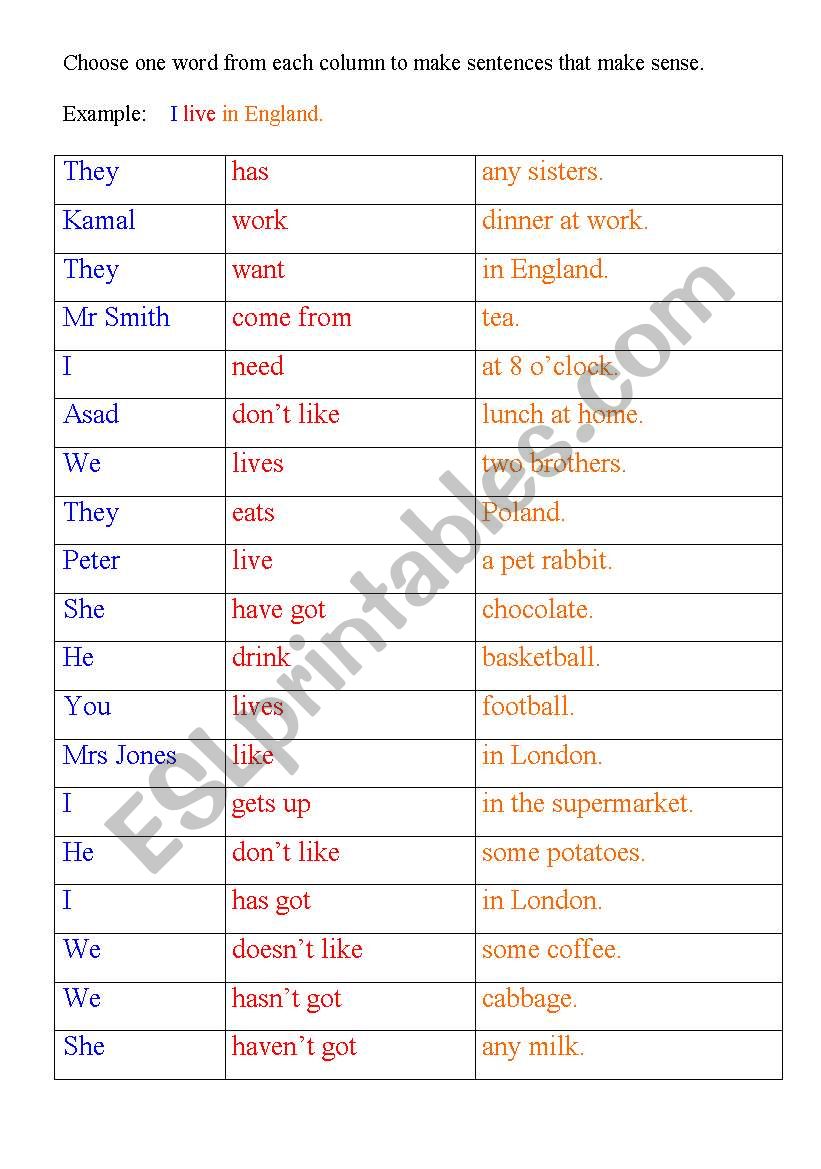 Word order and writing sentences