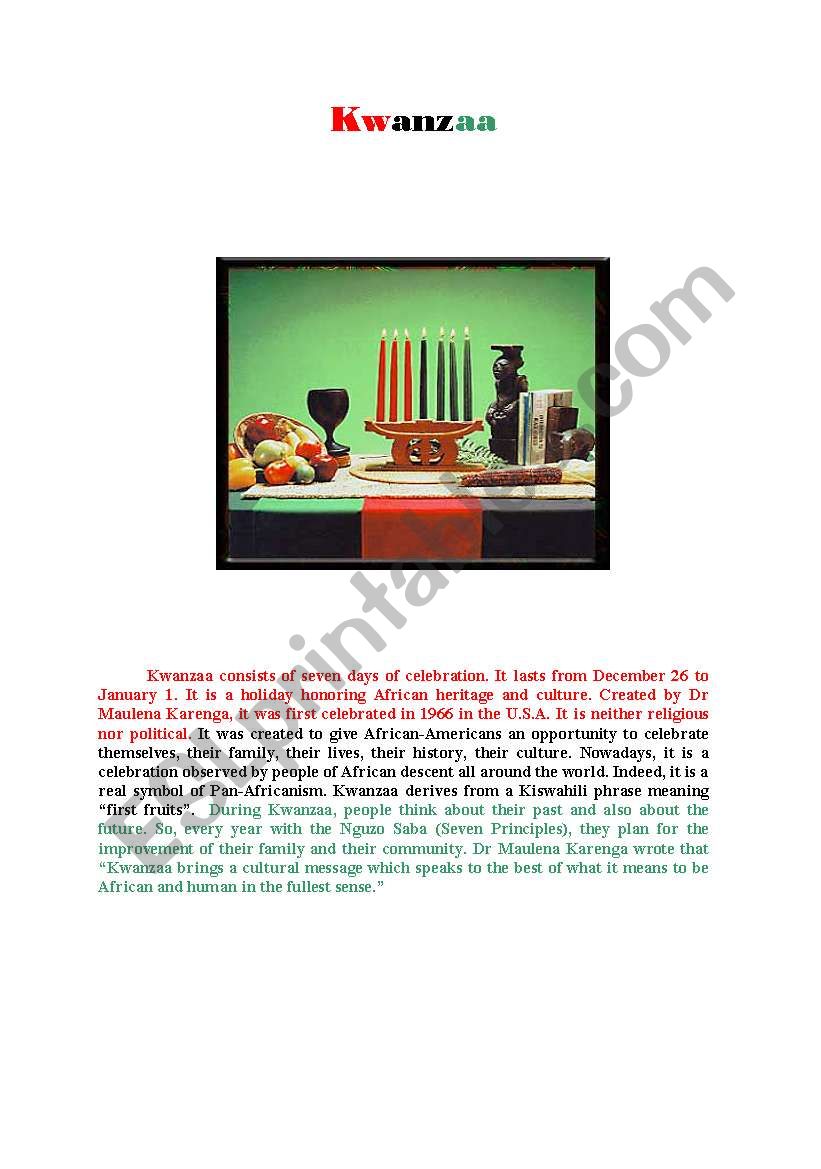 Kwanzaa worksheet