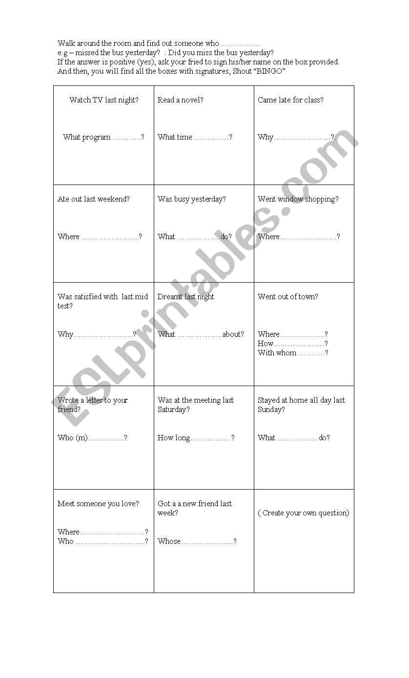 Activities in the past  worksheet