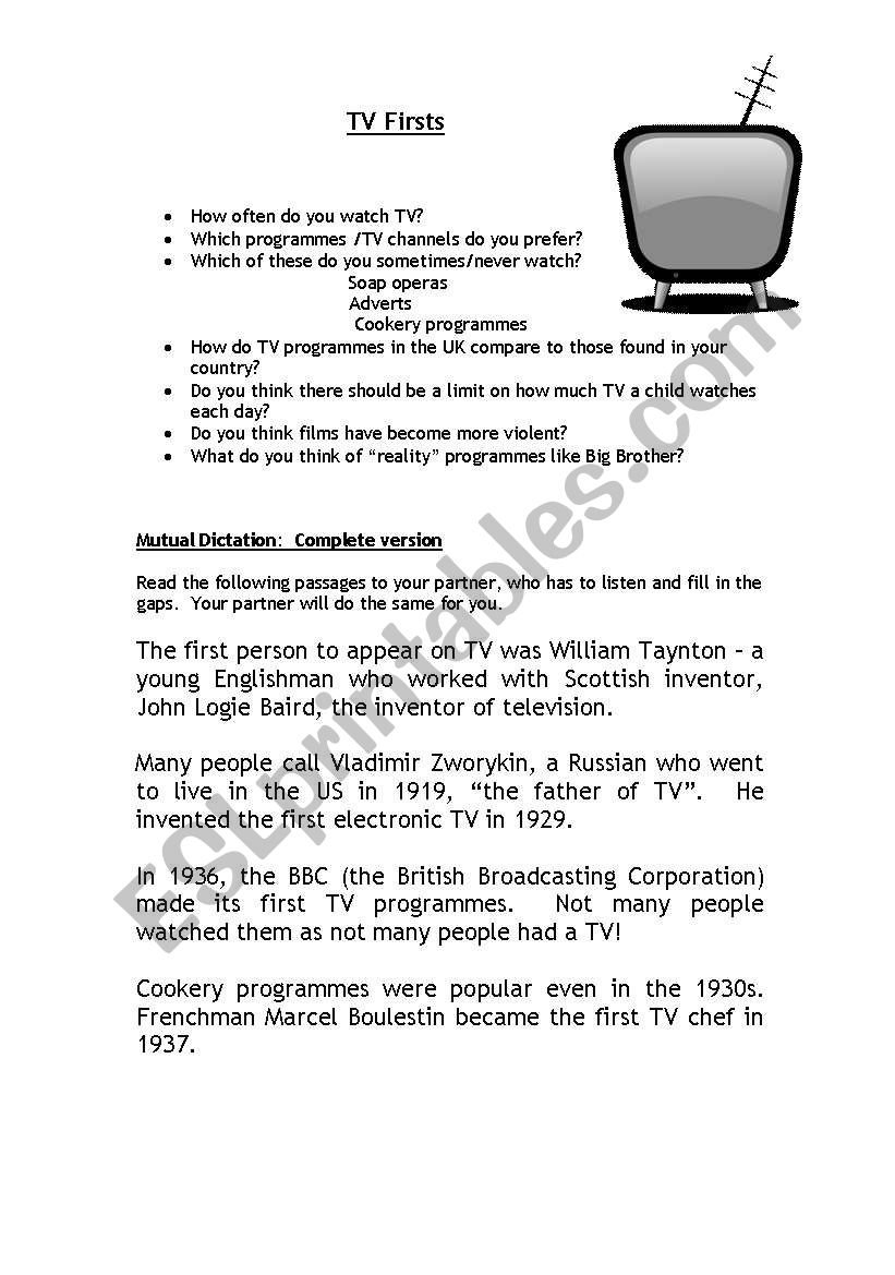 Past Simple mutual dictation worksheet