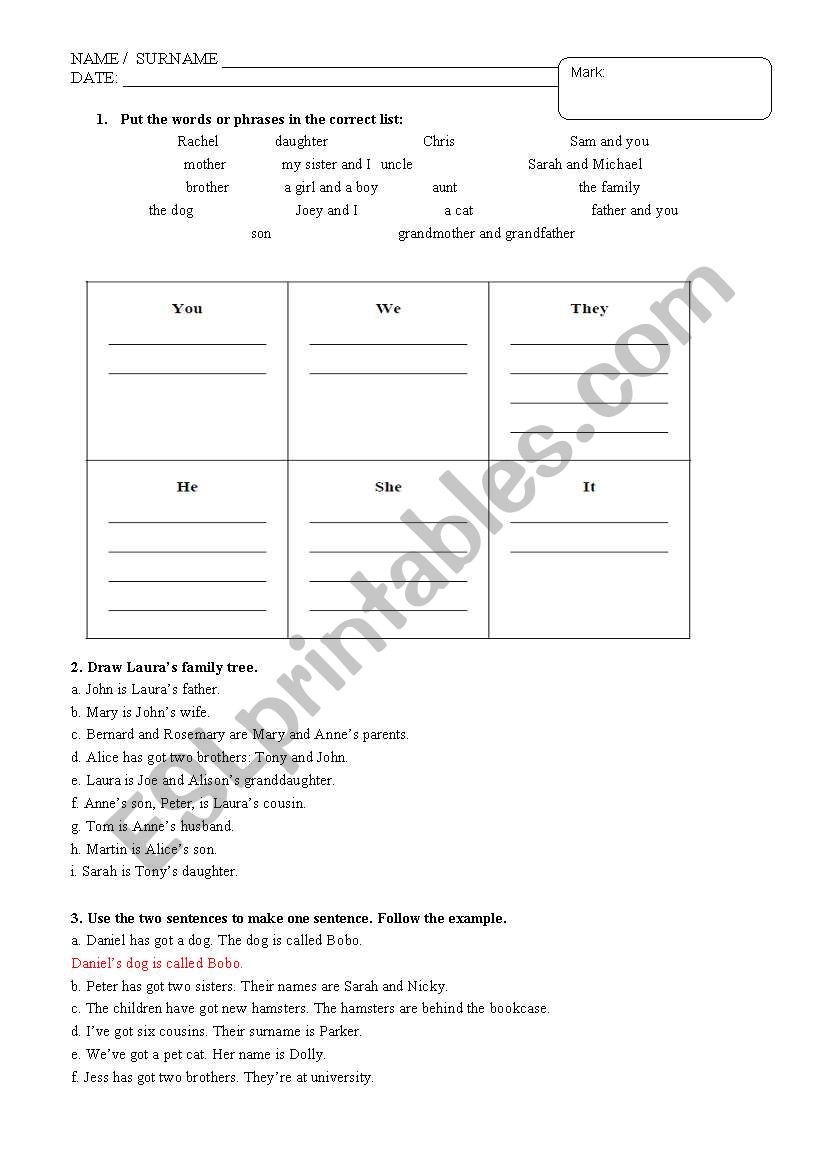 TO BE AND TO HAVE EXAM worksheet