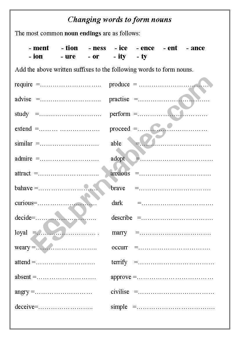 word formation from verbs to nouns