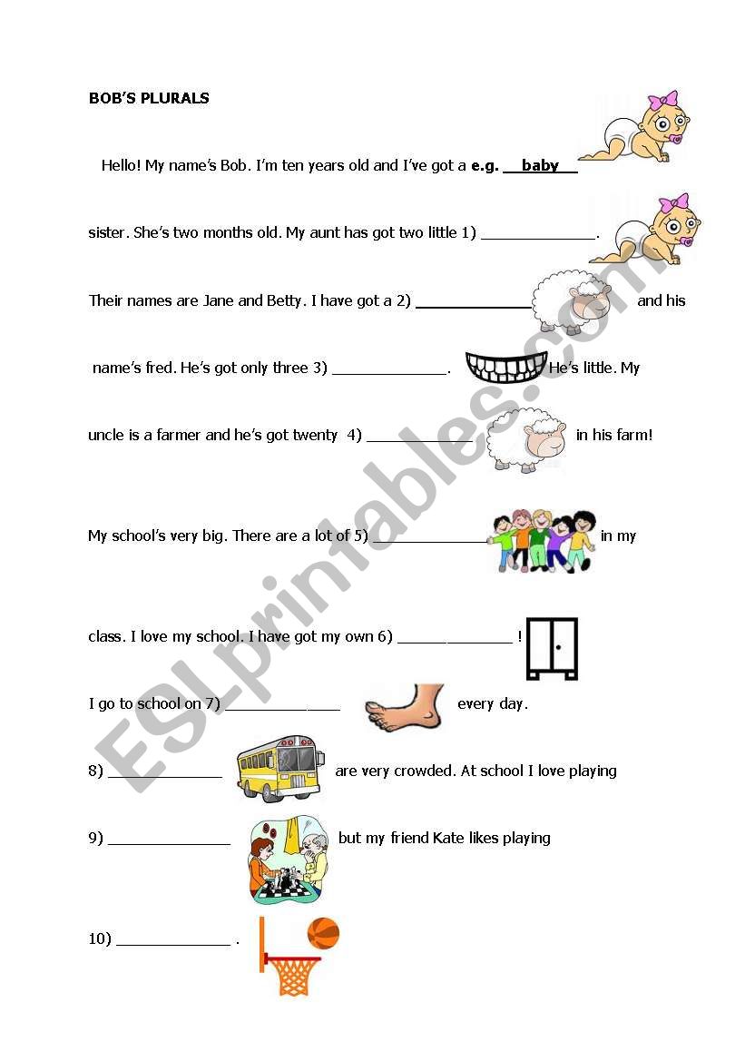 Bobs plurals worksheet