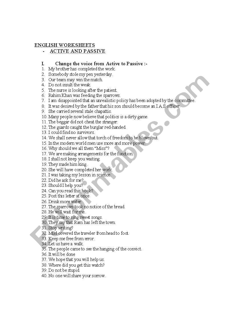 passive voice worksheet