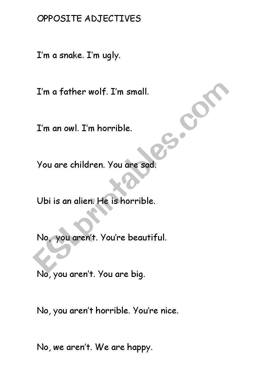 OPPOSITE ADJECTIVES worksheet