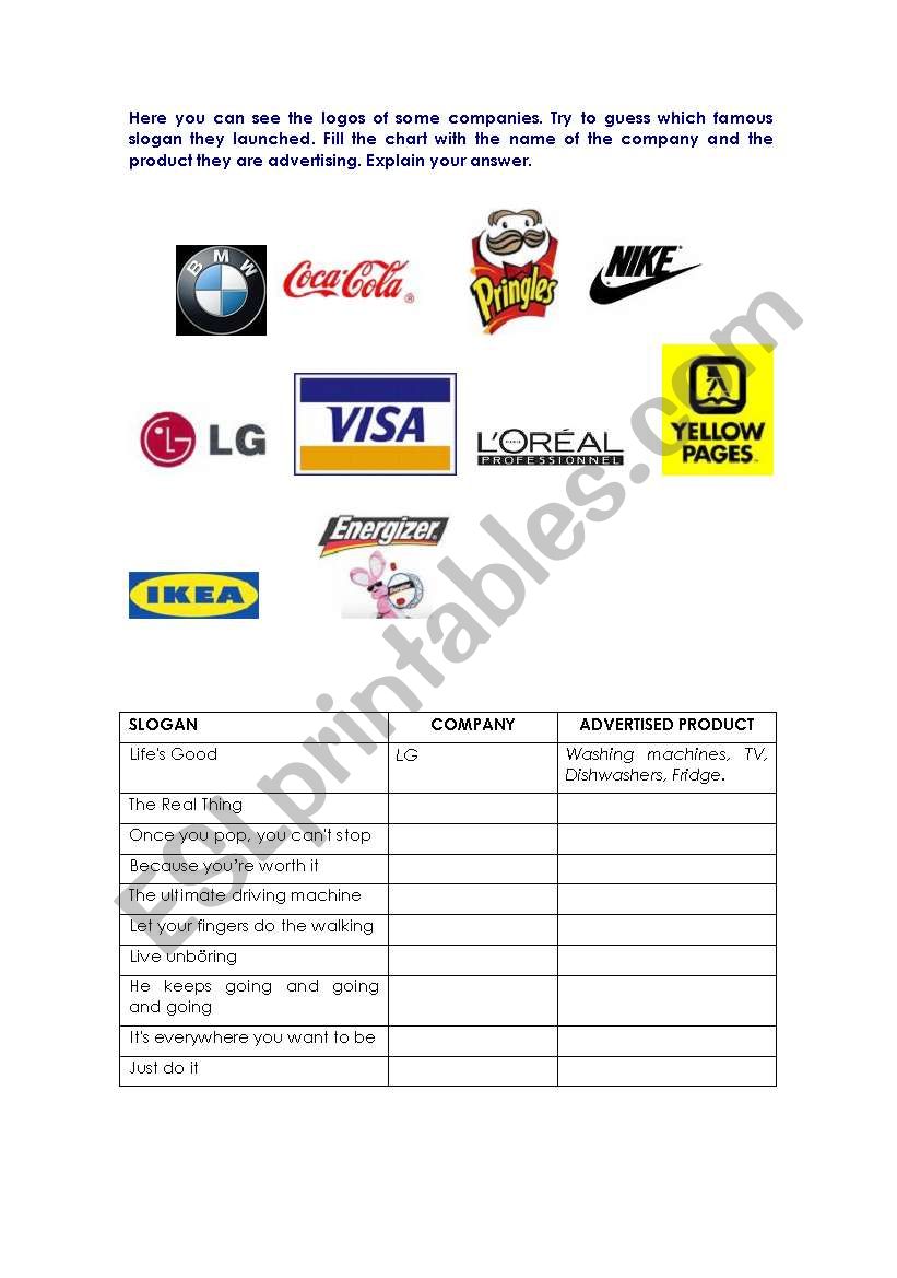 Slogans and Logos worksheet