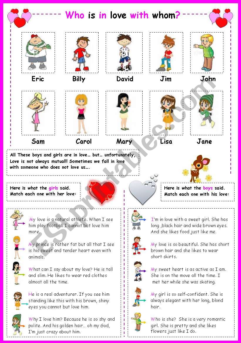 who is in love with who? worksheet