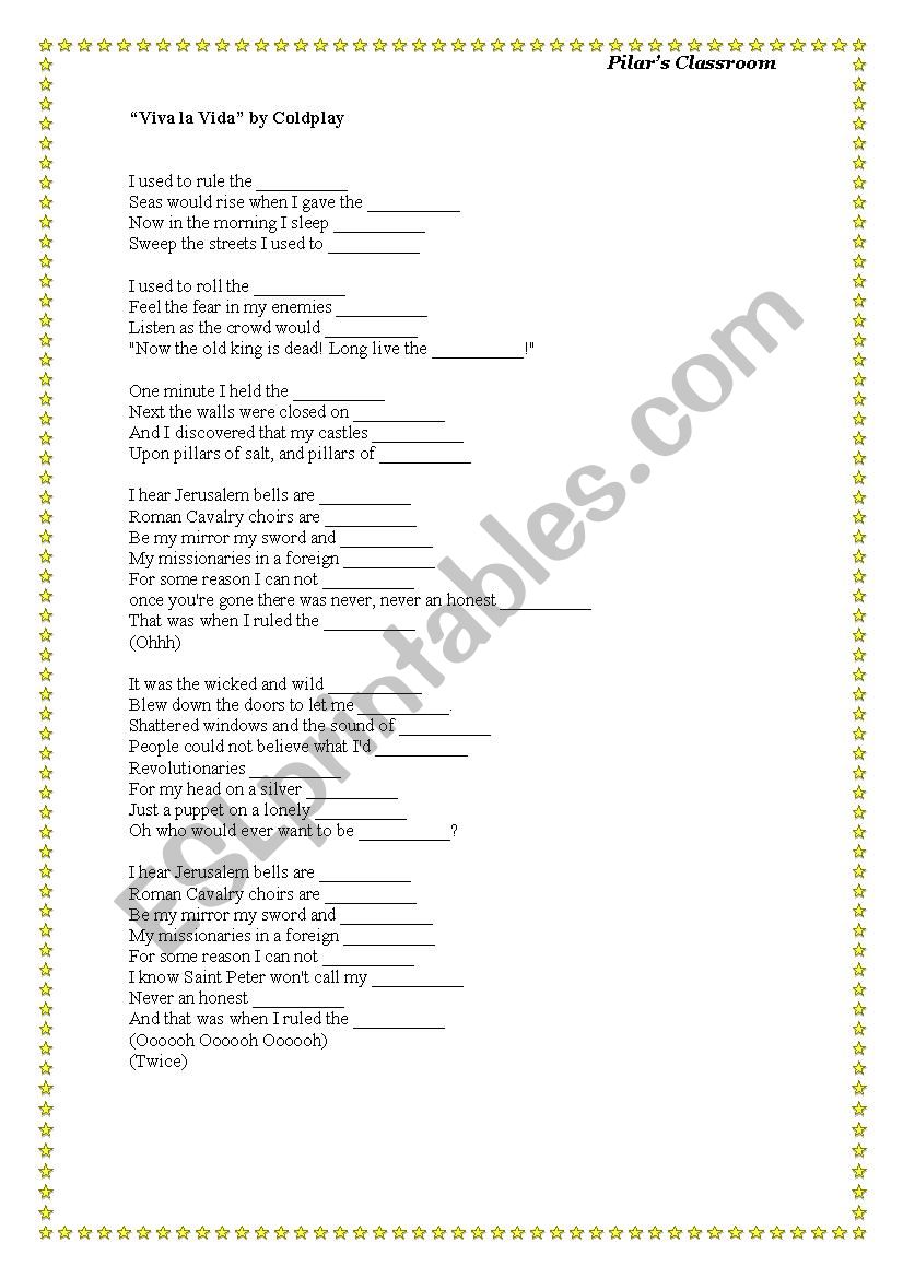 Viva La Vida - Coldplay worksheet