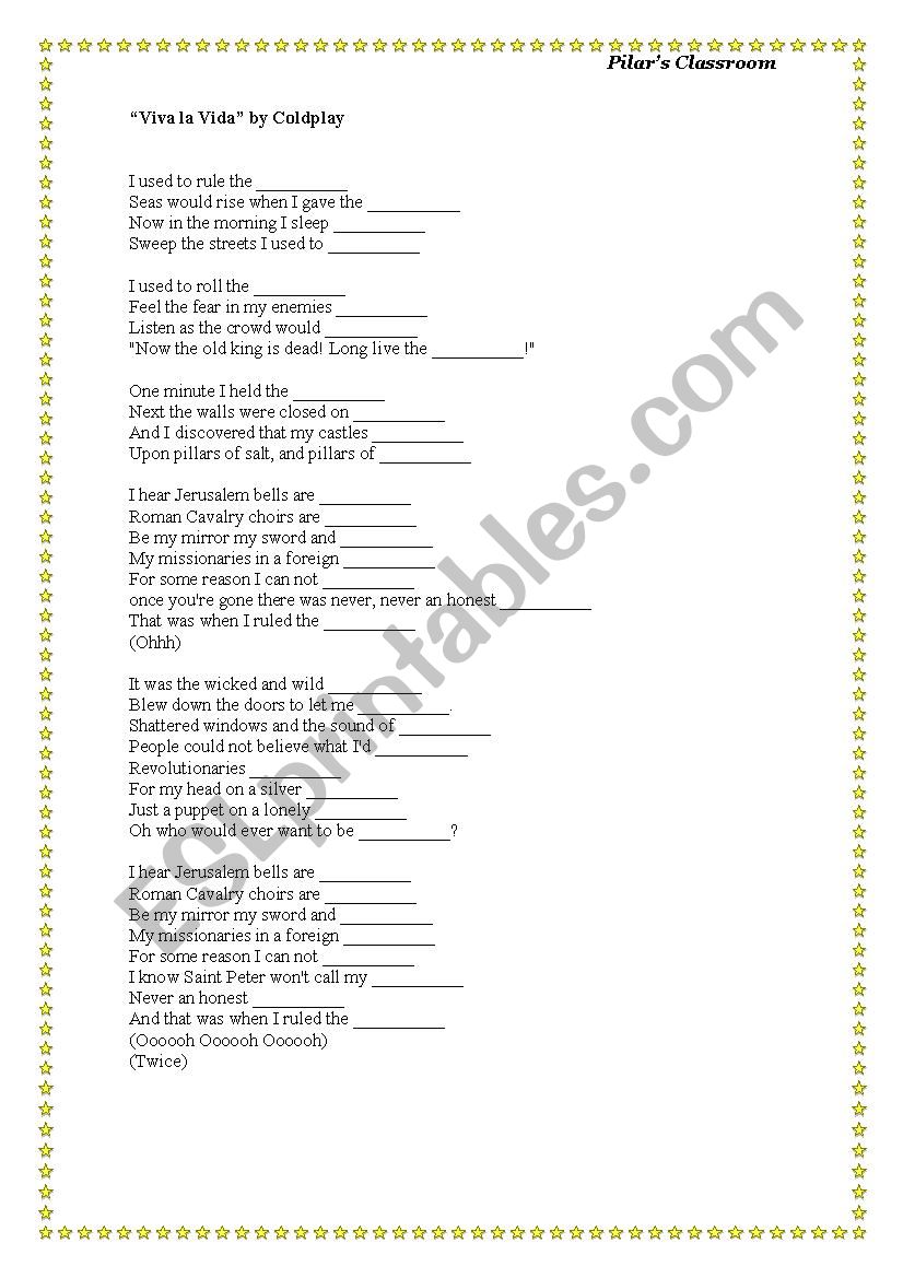 Viva La Vida - Coldplay worksheet