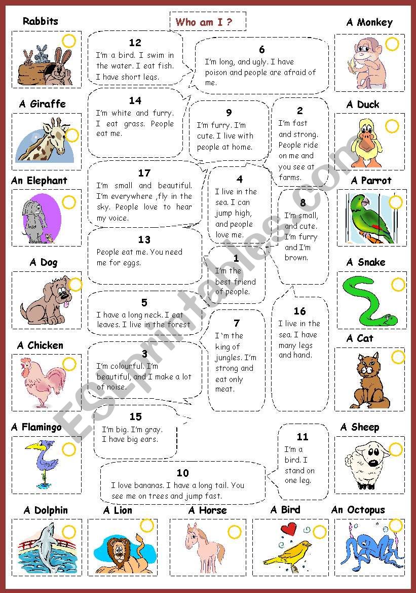 Who am I? (with animals) worksheet