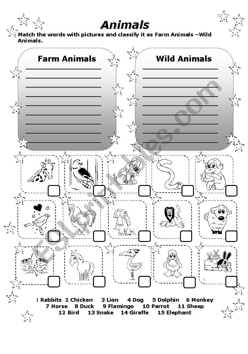 Farm Animals vs. Wild Animals worksheet