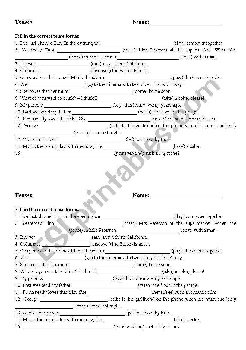 tense revision worksheet