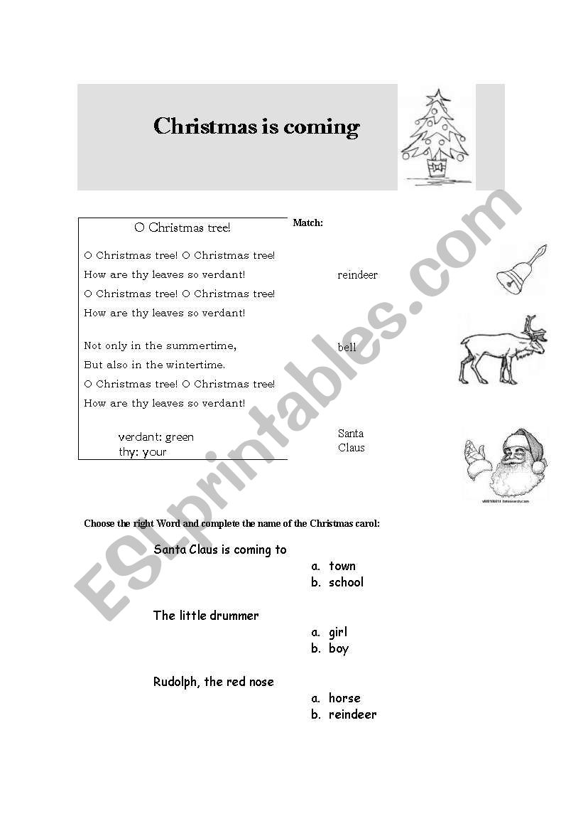 Christmas is coming. Three activities for young learners.