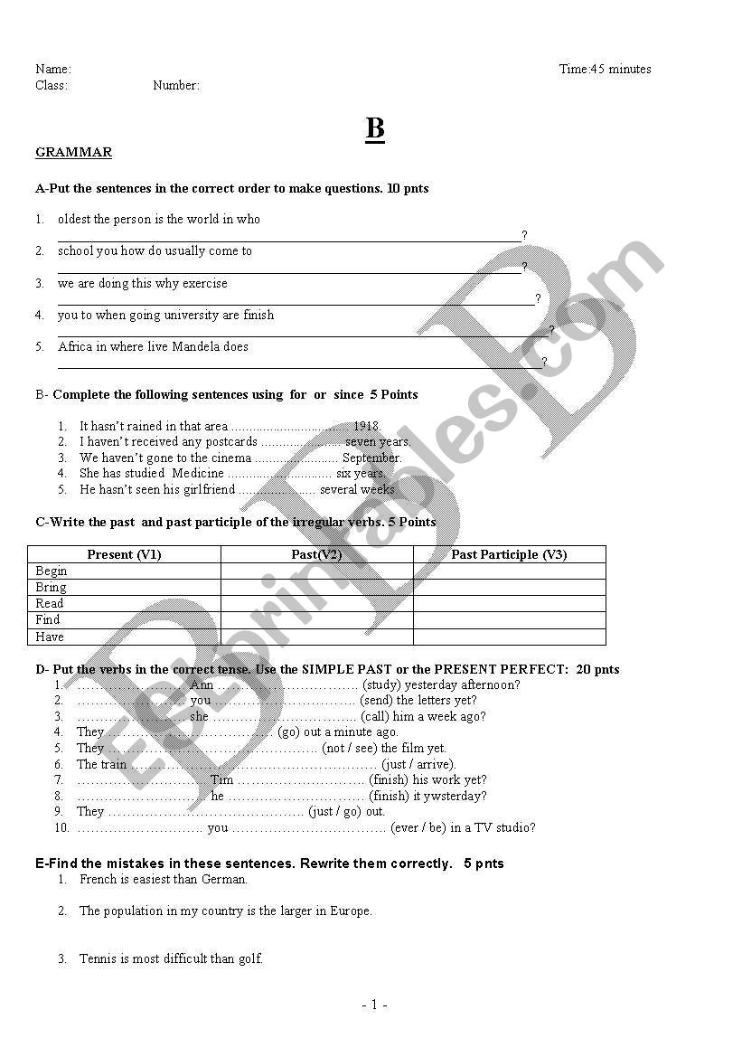 exam questions 5 (ELEMENTARY) worksheet