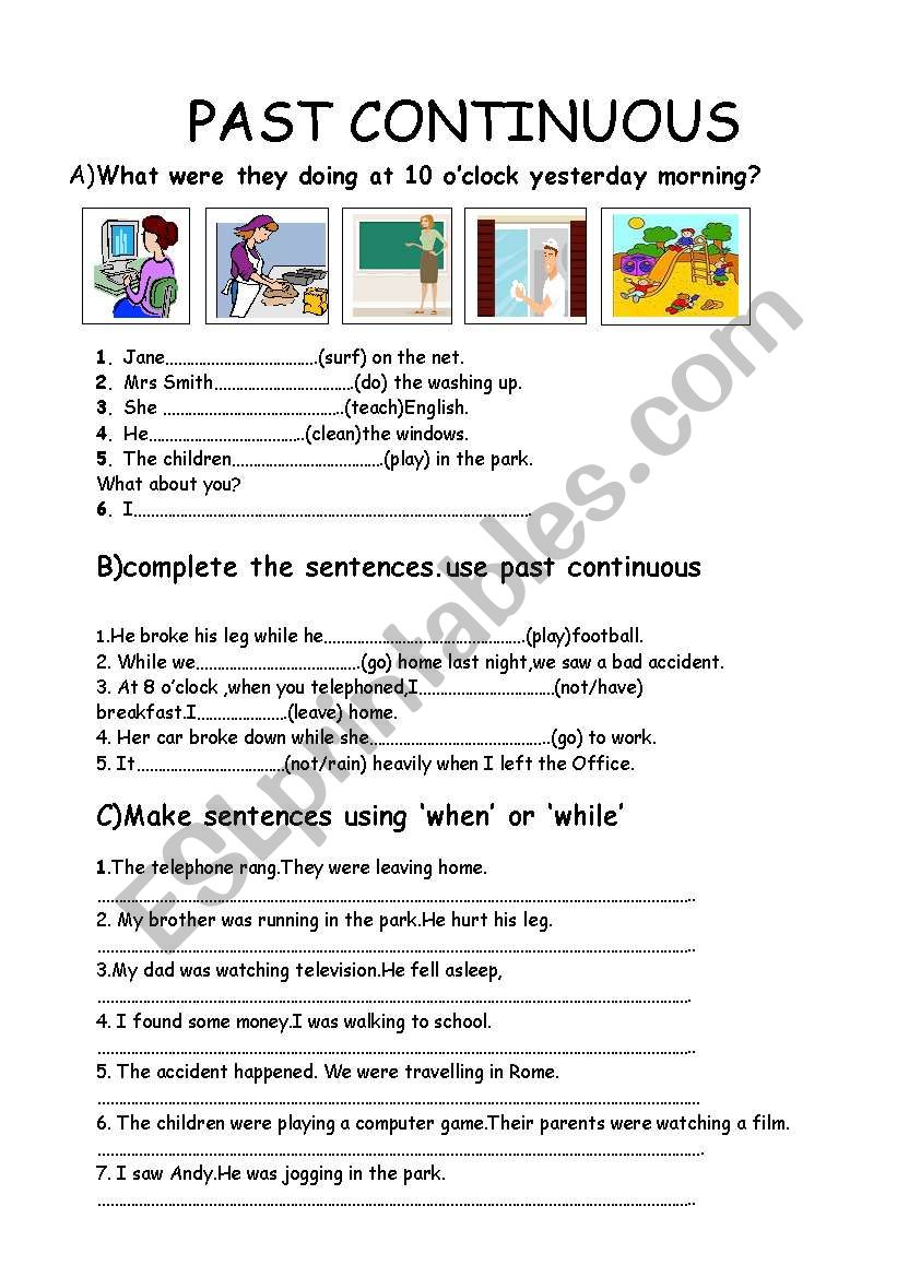 past continuous(2 pages) worksheet