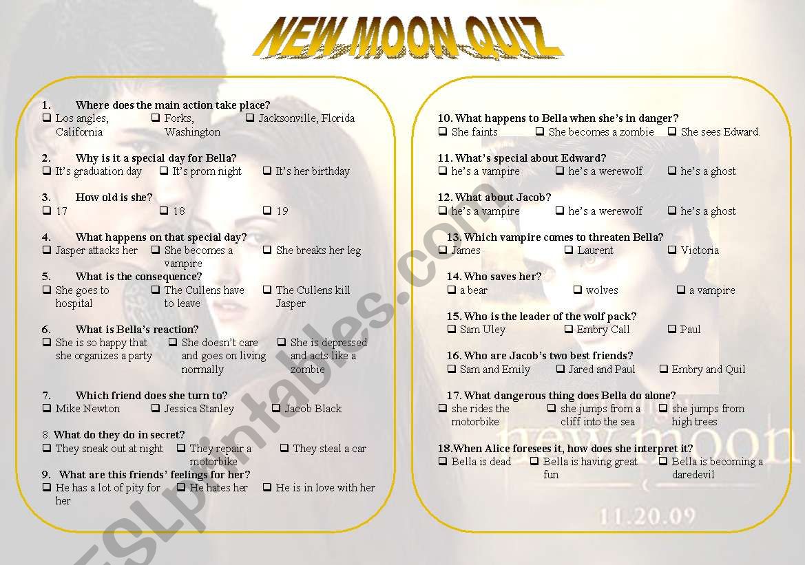 New moon movie quiz worksheet