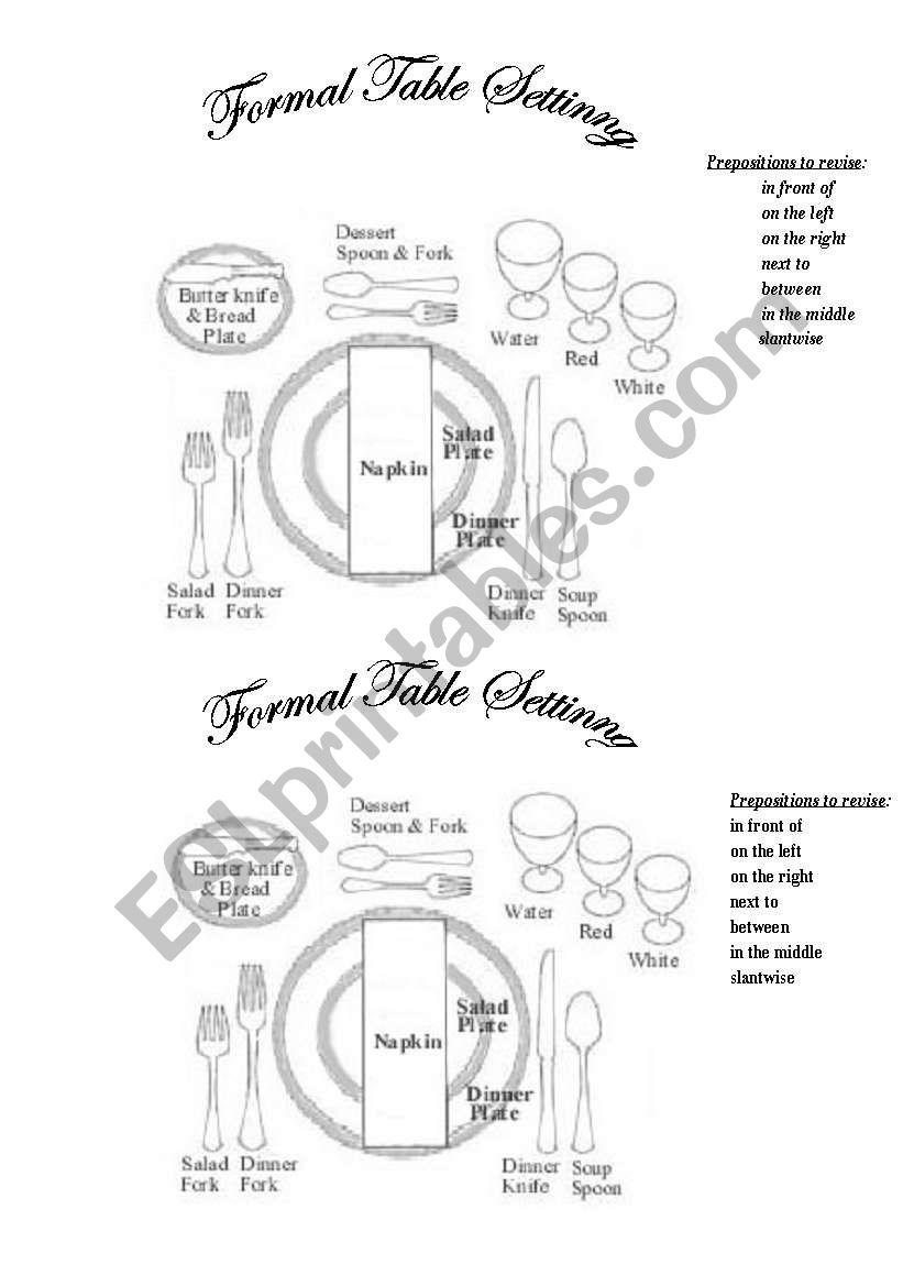 Table settings worksheet