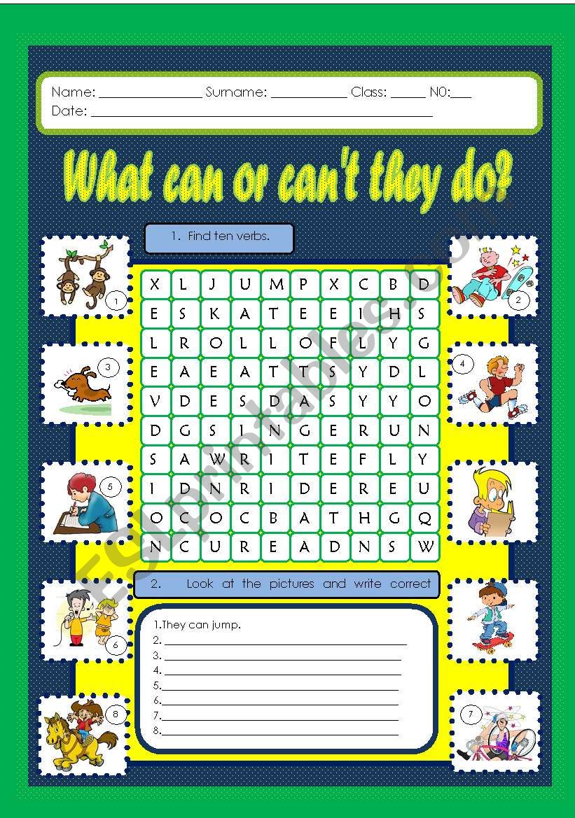 What can or cant they do? worksheet
