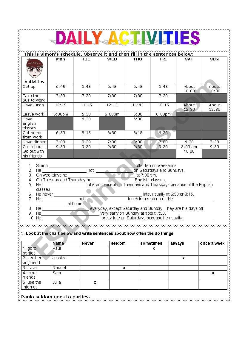 DAILY SCHEDULE worksheet