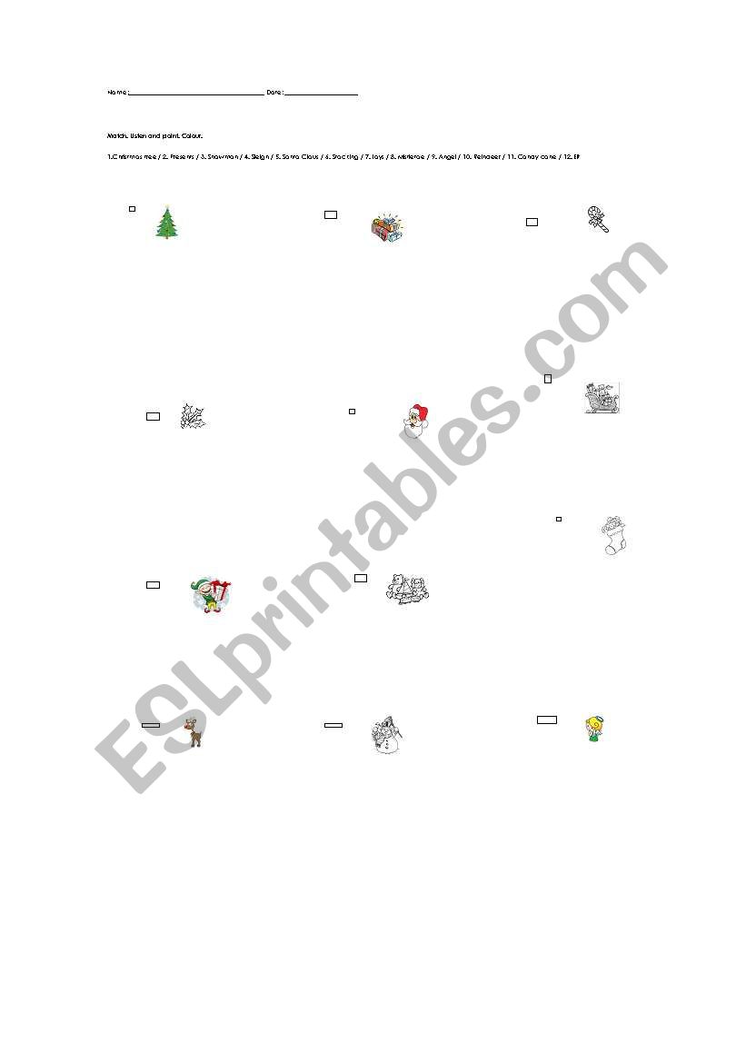 Christmas matching exercise worksheet