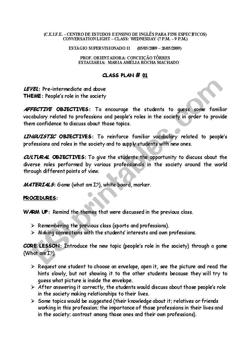 Peoples role in the society occupations