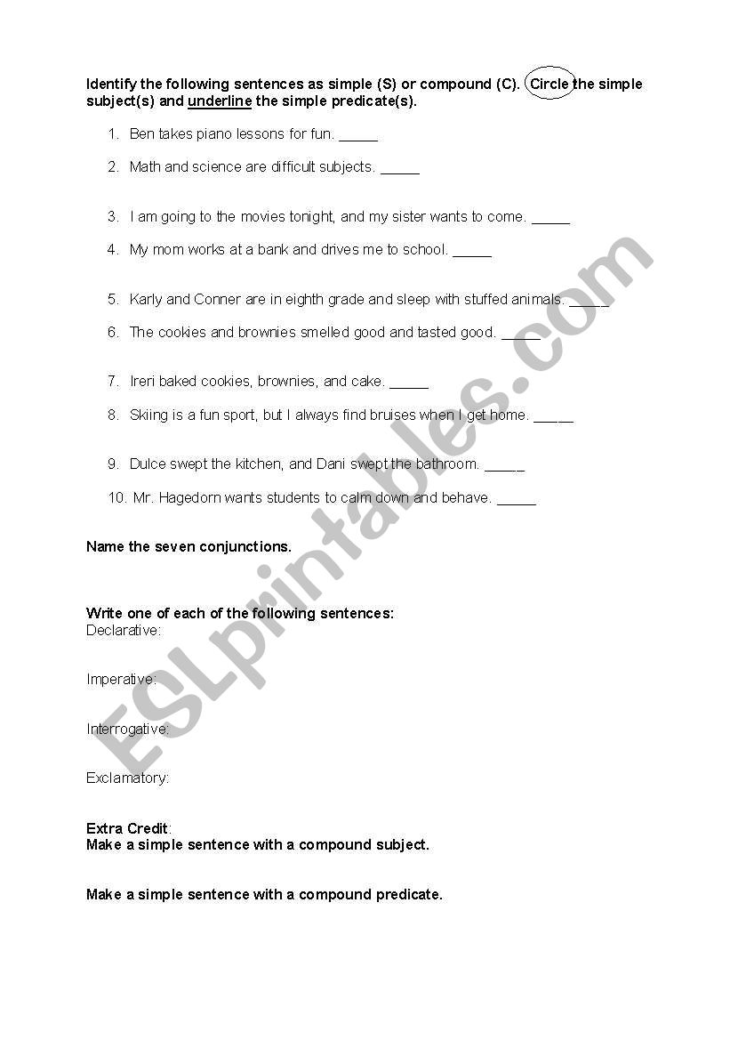 Compound Sentences worksheet