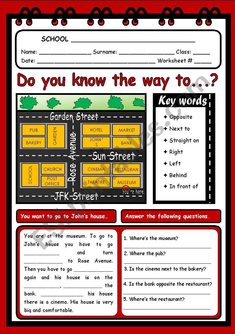 GIVING DIRECTIONS worksheet