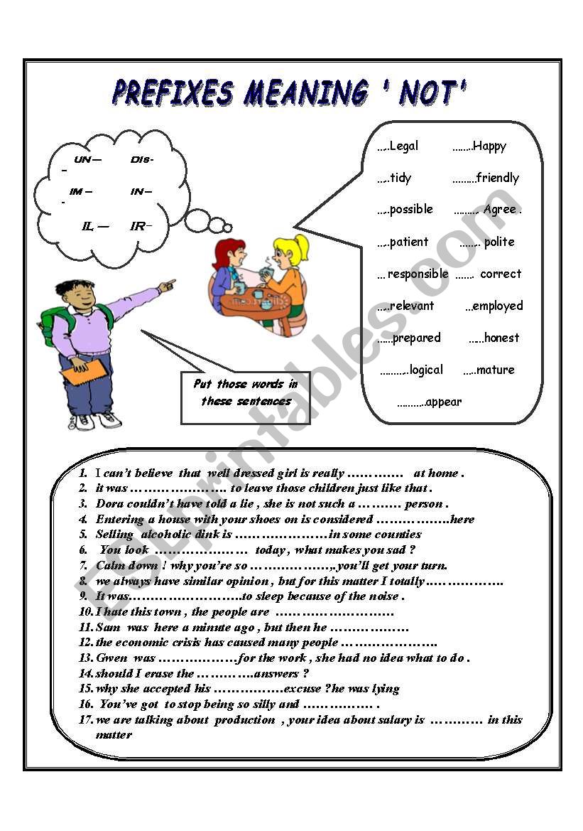 Prefixes worksheet