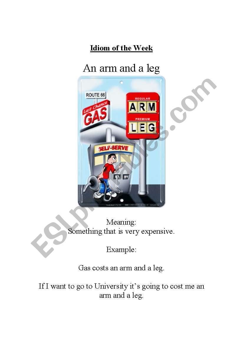 Idiom - An arm and a leg worksheet