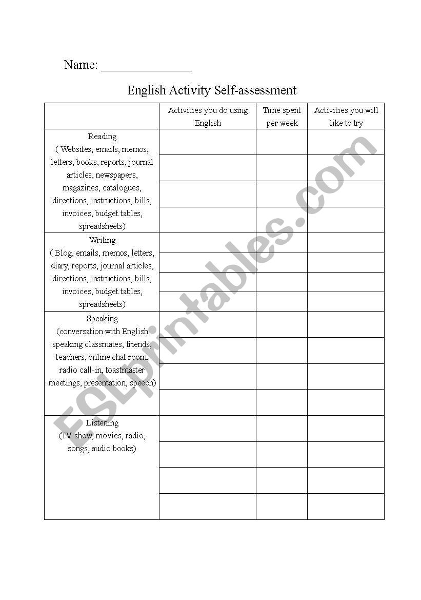 English activity self-assessment