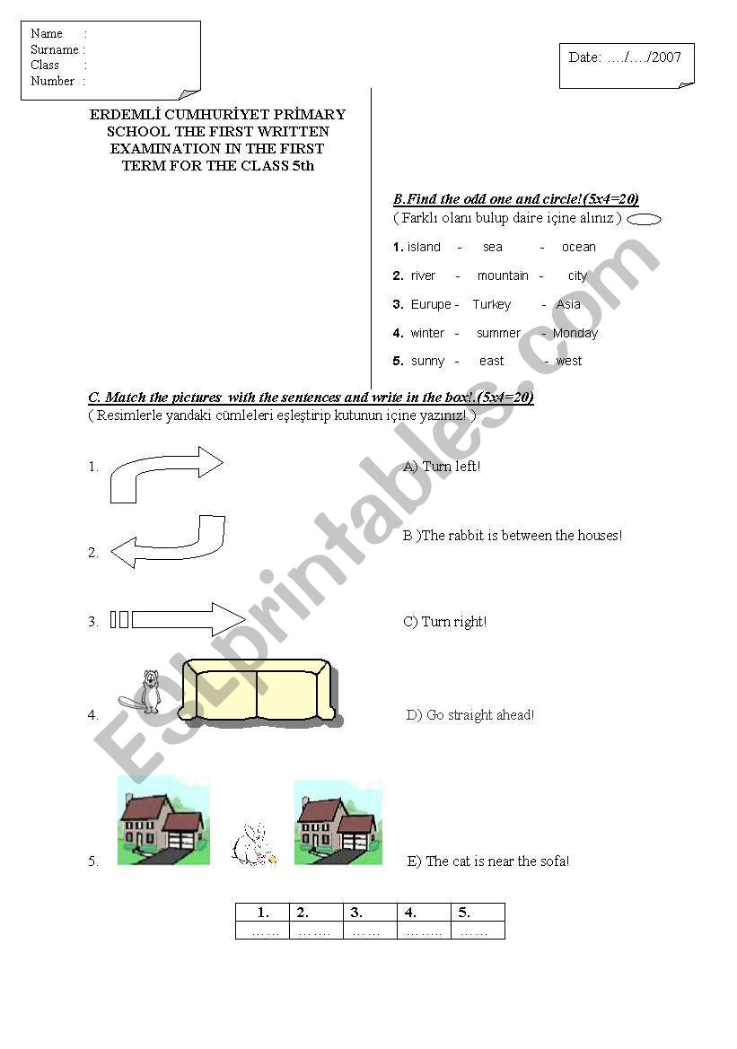 exam worksheet