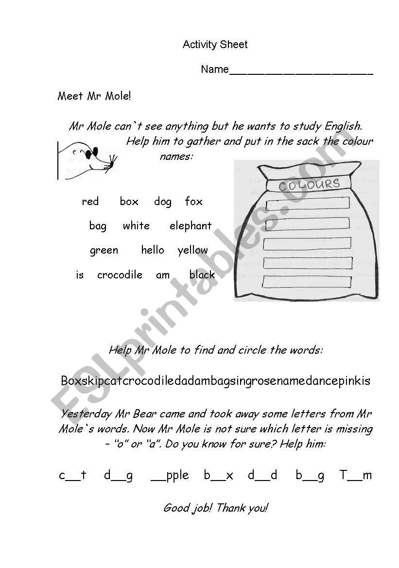 Help Mr Mole!  worksheet