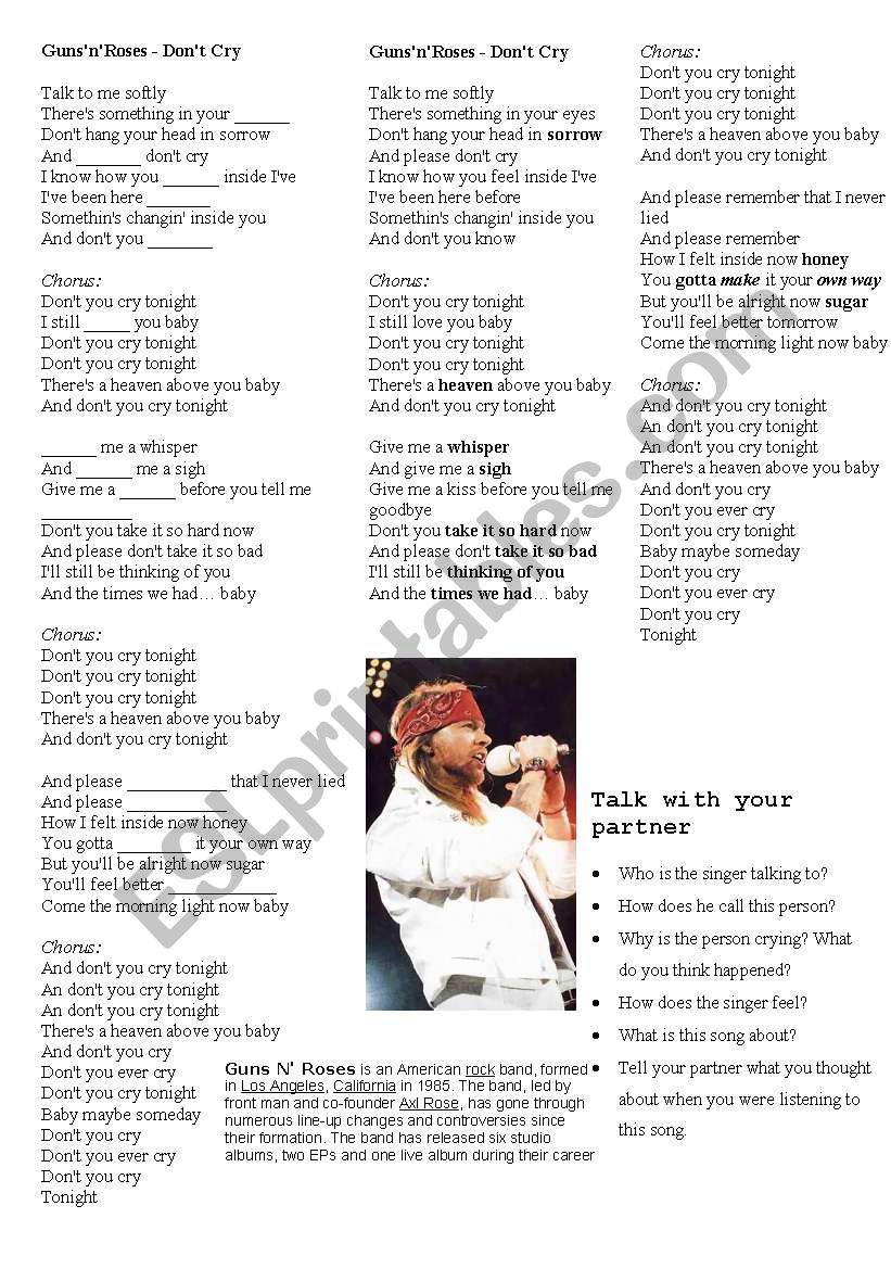 Don t you cry tonight. Guns and Roses don't Cry аккорды. Guns n Roses don't Cry табы. Guns n Roses don't Cry Ноты. Don’t Cry - Guns’n’Roses Ноты.