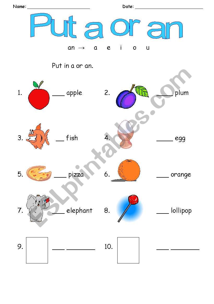 a/an worksheet