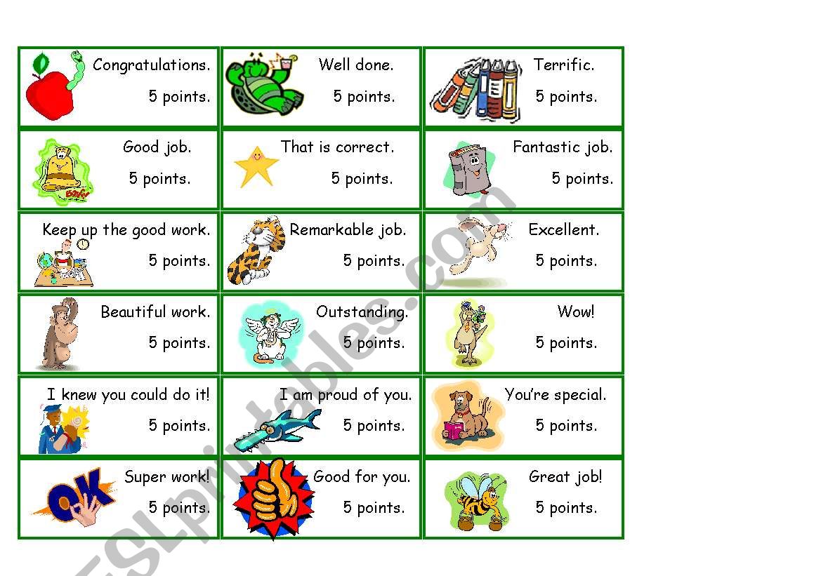 Rewards worksheet