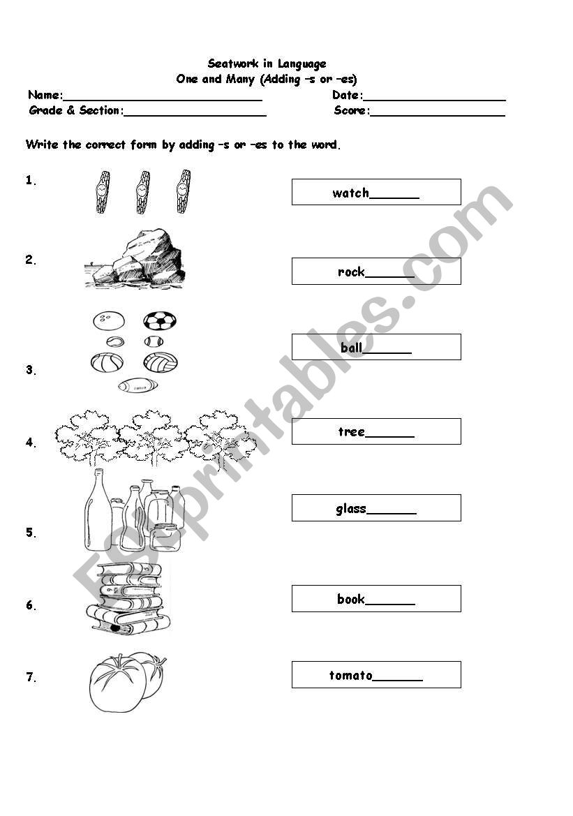 One and Many worksheet