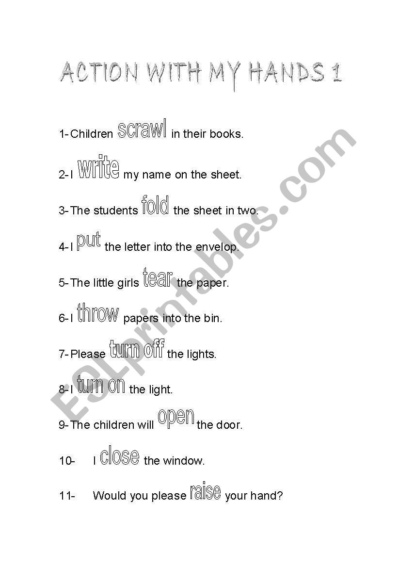 Action with my hands 1 worksheet