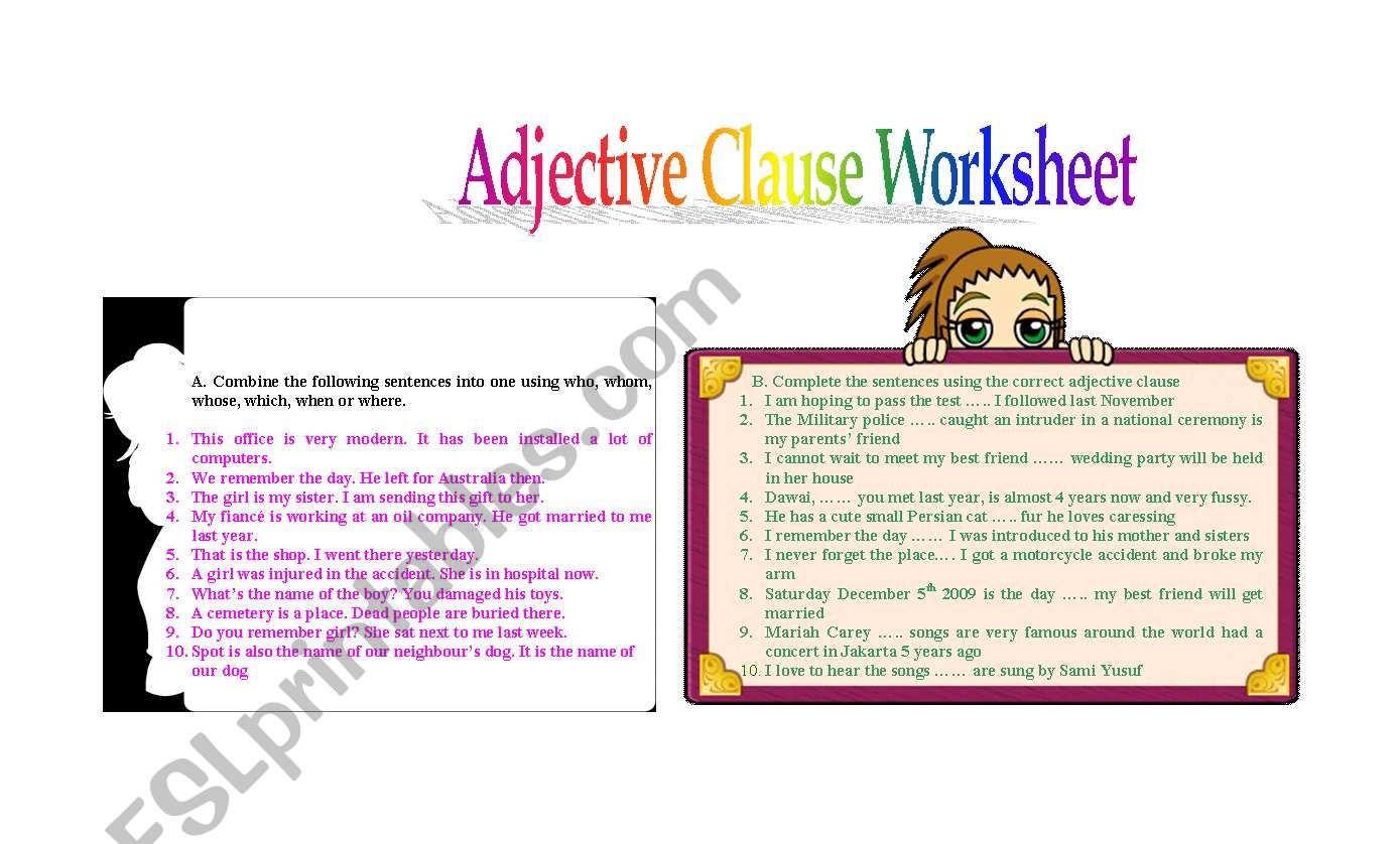 adjective clause  worksheet