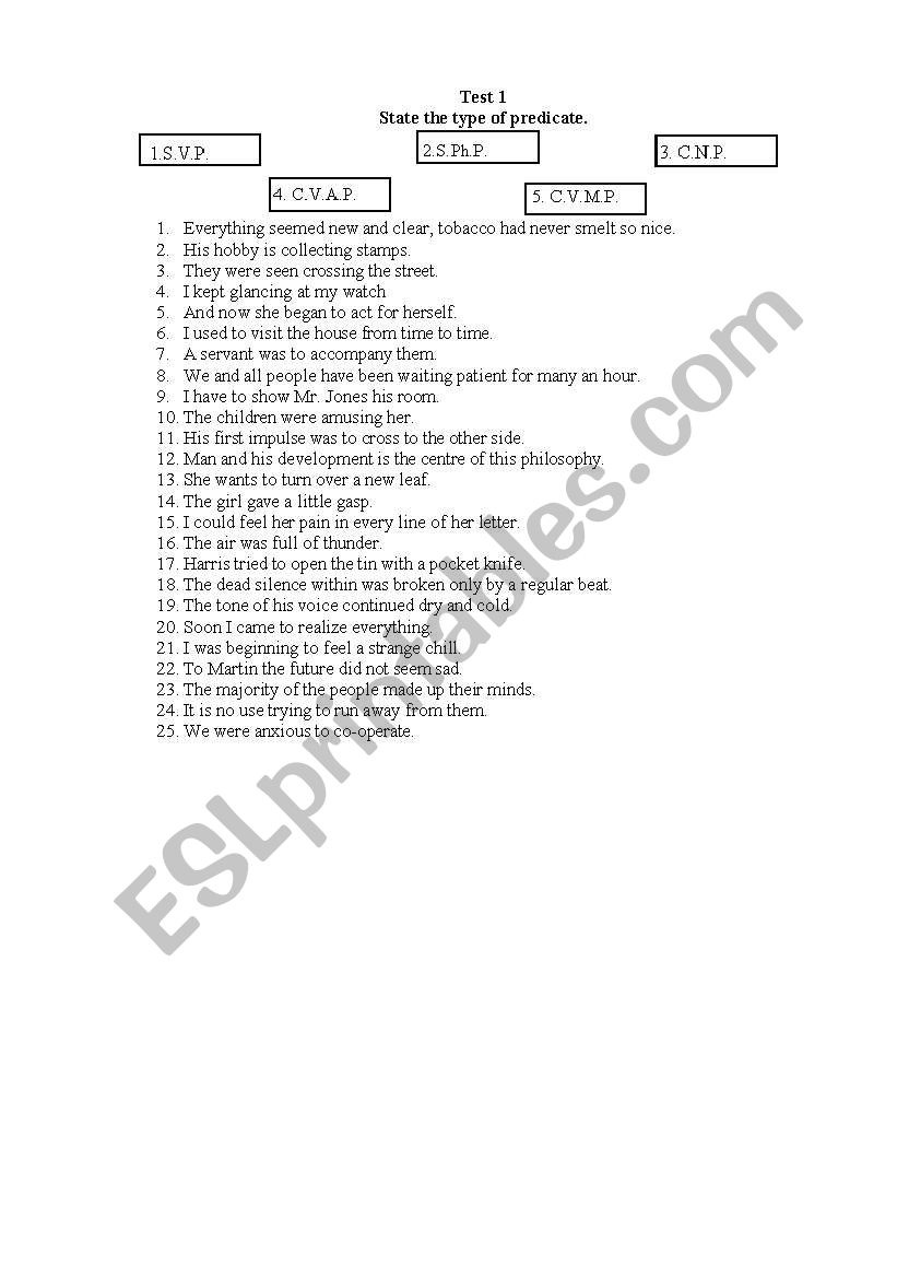 Predicate worksheet