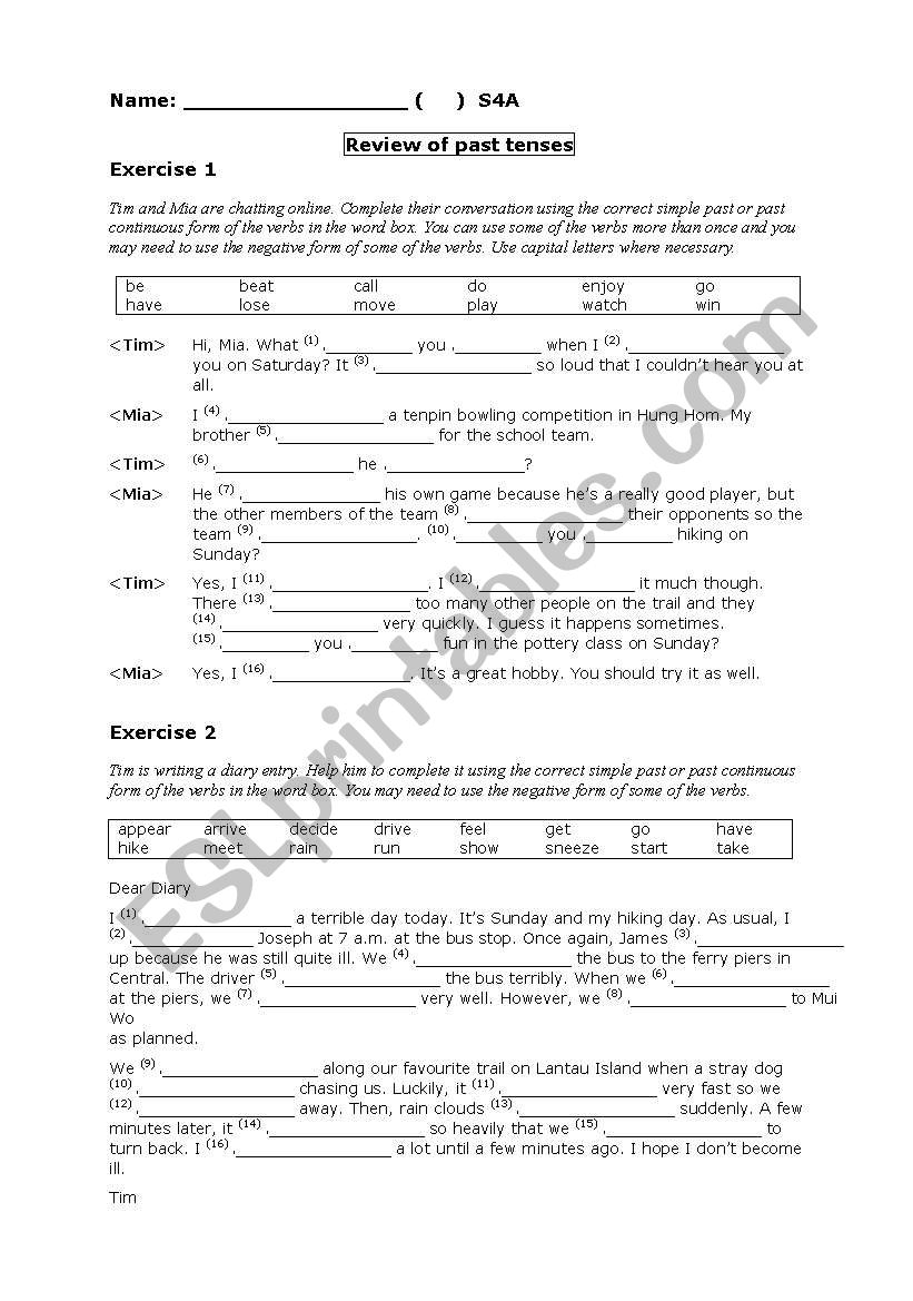 past tense worksheet